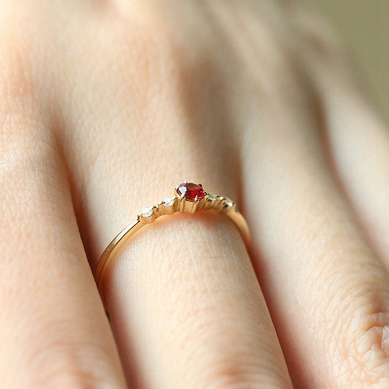 Women 18k Gold Rubine Diamond Ring Wedding Engagement Party Thin Rings