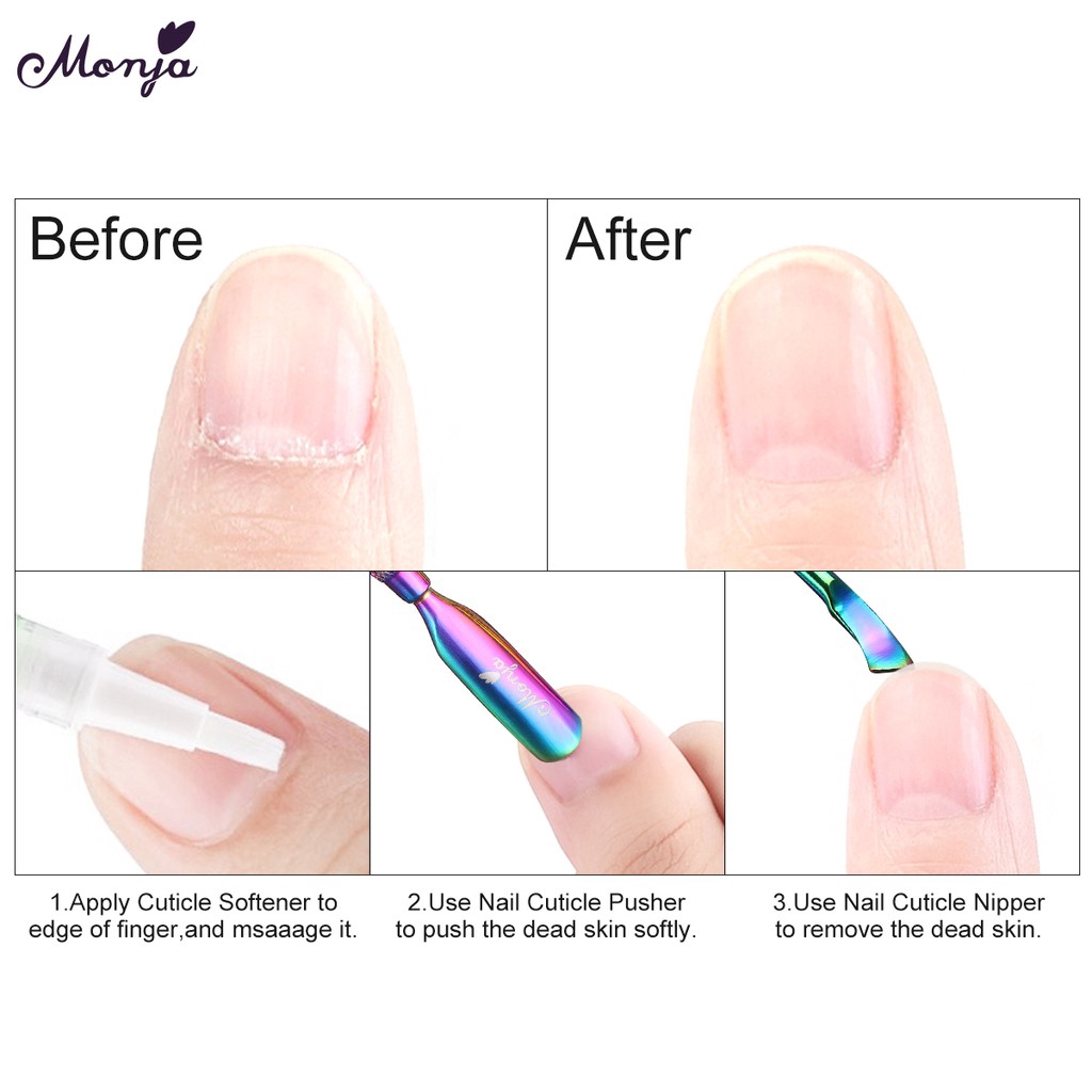 Monja Nail Art Cuticle Remove Dead Skin Chameleon Color Stainless Steel Plating Curved Manicure Care Tool
