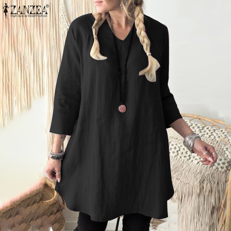 Áo Kiểu ZANZEA Tay Lửng Cổ Chữ V Thời Trang Vintage Dành Cho Nữ