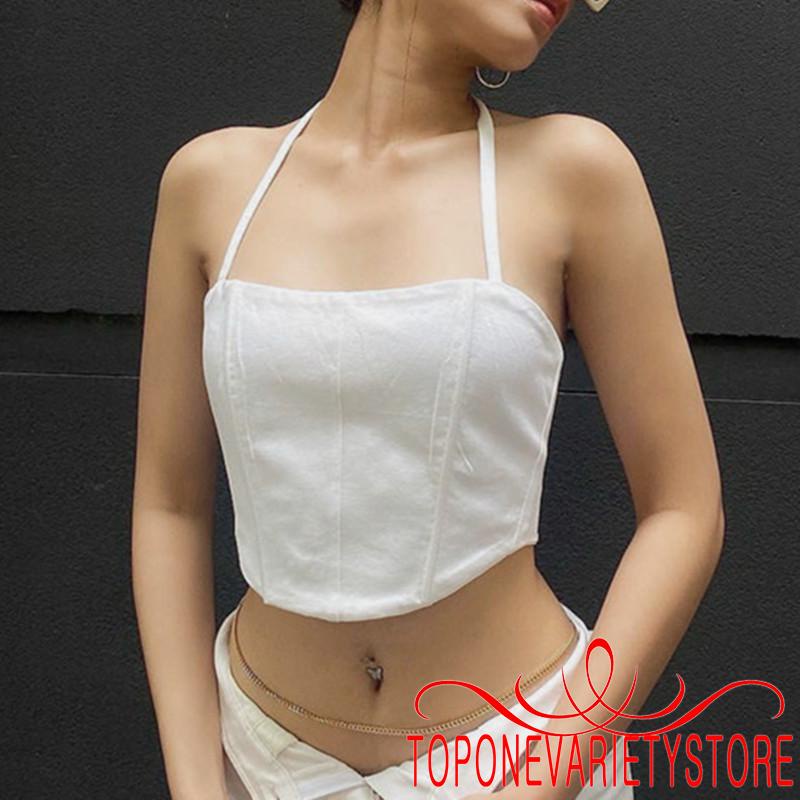 Áo Croptop Hai Dây Hở Lưng Màu Trơn Thời Trang Mùa Hè Cho Nữ
