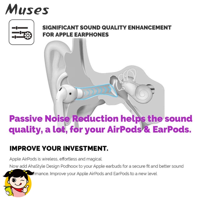 Muse07 Bộ 2 cặp móc silicon cho tai nghe Apple Airpod bảo vệ tiện dụng