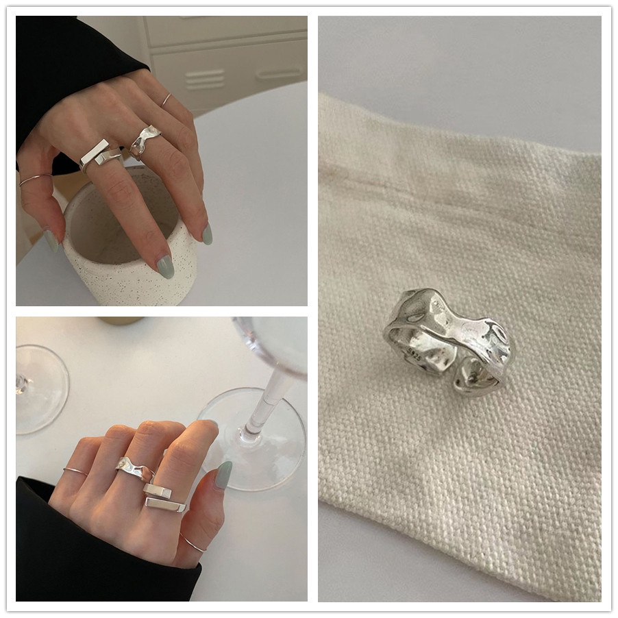 Nhẫn Đeo Tay Kim Loại Đính Đá Hình Vuông Phong Cách Hàn Quốc Thời Trang