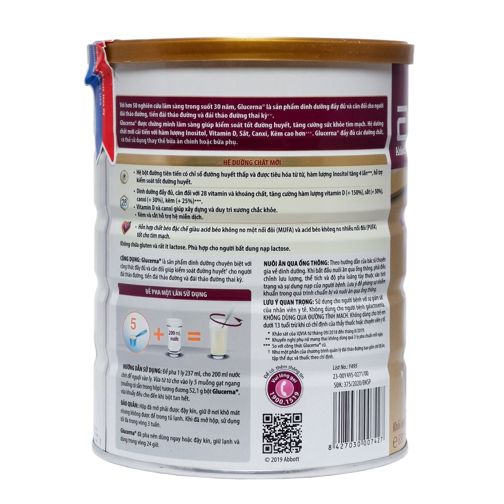 Sữa Bột Abbott Glucerna dành cho người bị tiểu đường hương vani hộp 400g/850g