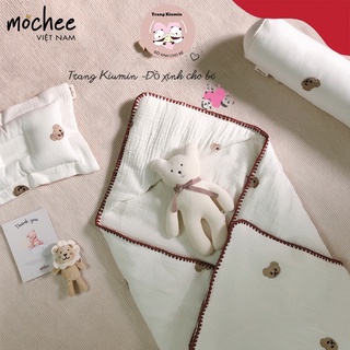 Set mochee gấu thêu ủ choàng cho bé