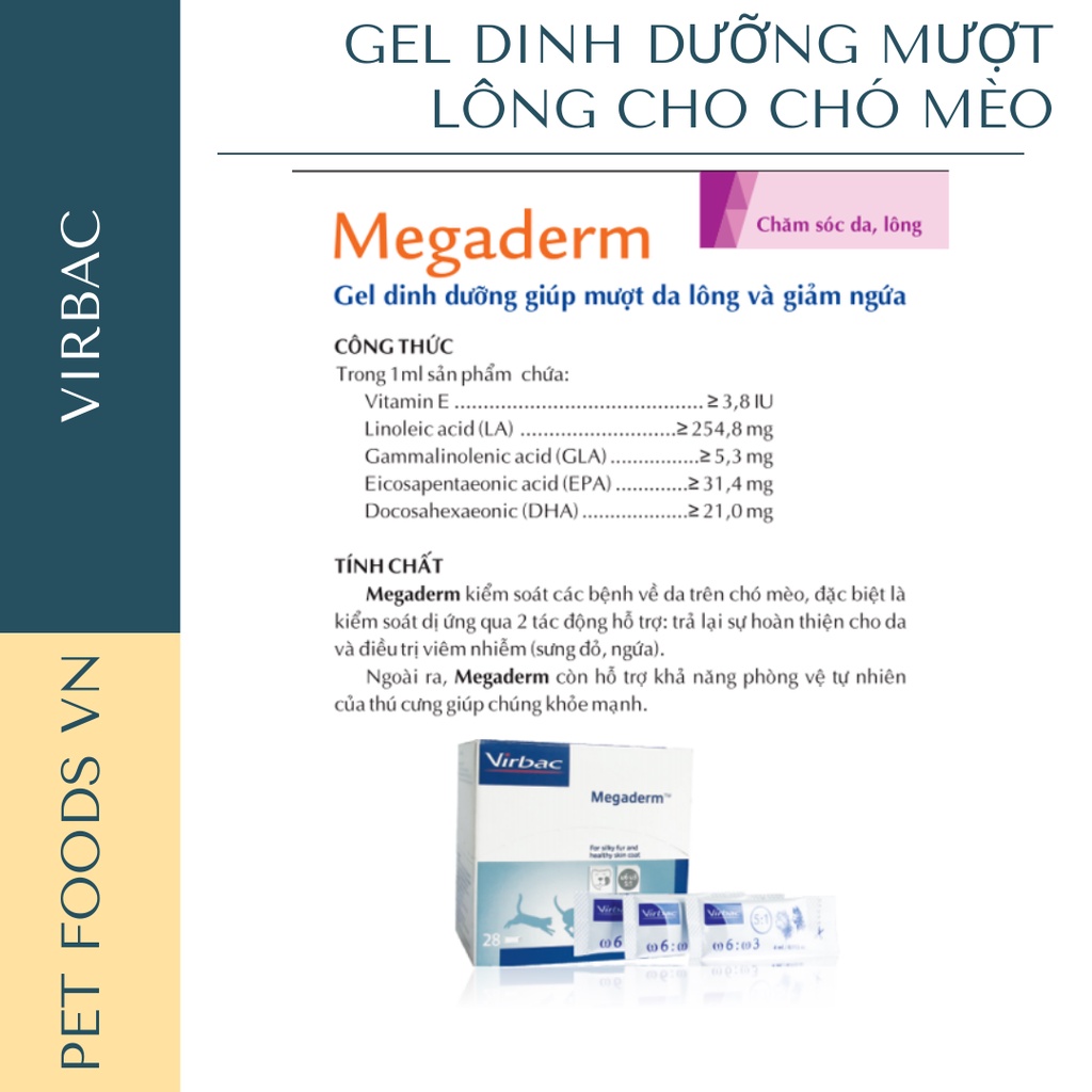 Gel dinh dưỡng mượt lông cho chó mèo VIRBAC Megaderm