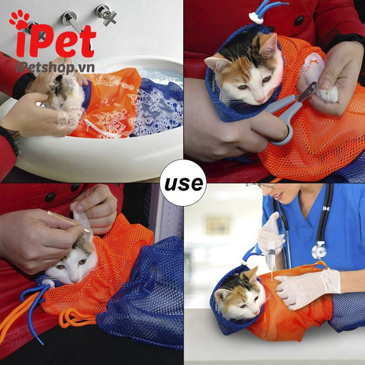 Túi Lưới Đa Năng Hỗ Trợ Tắm Mèo Tránh Bị Mèo Cào - iPet Shop