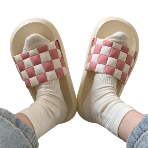 Dép quai ngang nữ Kẻ Carô độn đế đi cực êm mềm chân siêu Hot TH-75