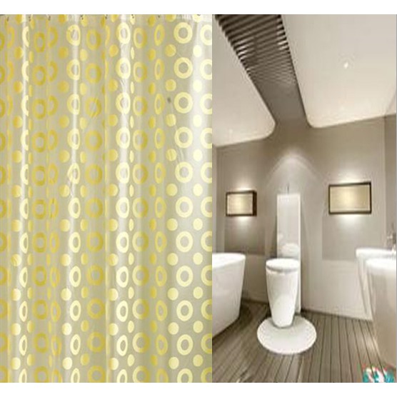 Rèm phòng tắm / Rèm cửa sổ họa tiết vòng tròn Vàng 180cm x 180cm Loại 1