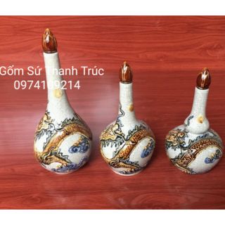 Đồ thờ nậm rượu men rạn đắp rồng nổi