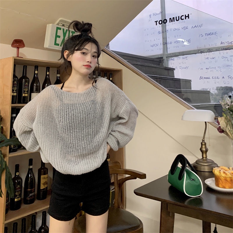 Áo Sweater Tay Dài Dáng Rộng Cổ Tròn Trong Suốt Thời Trang Mùa Hè Dành Cho Nữ