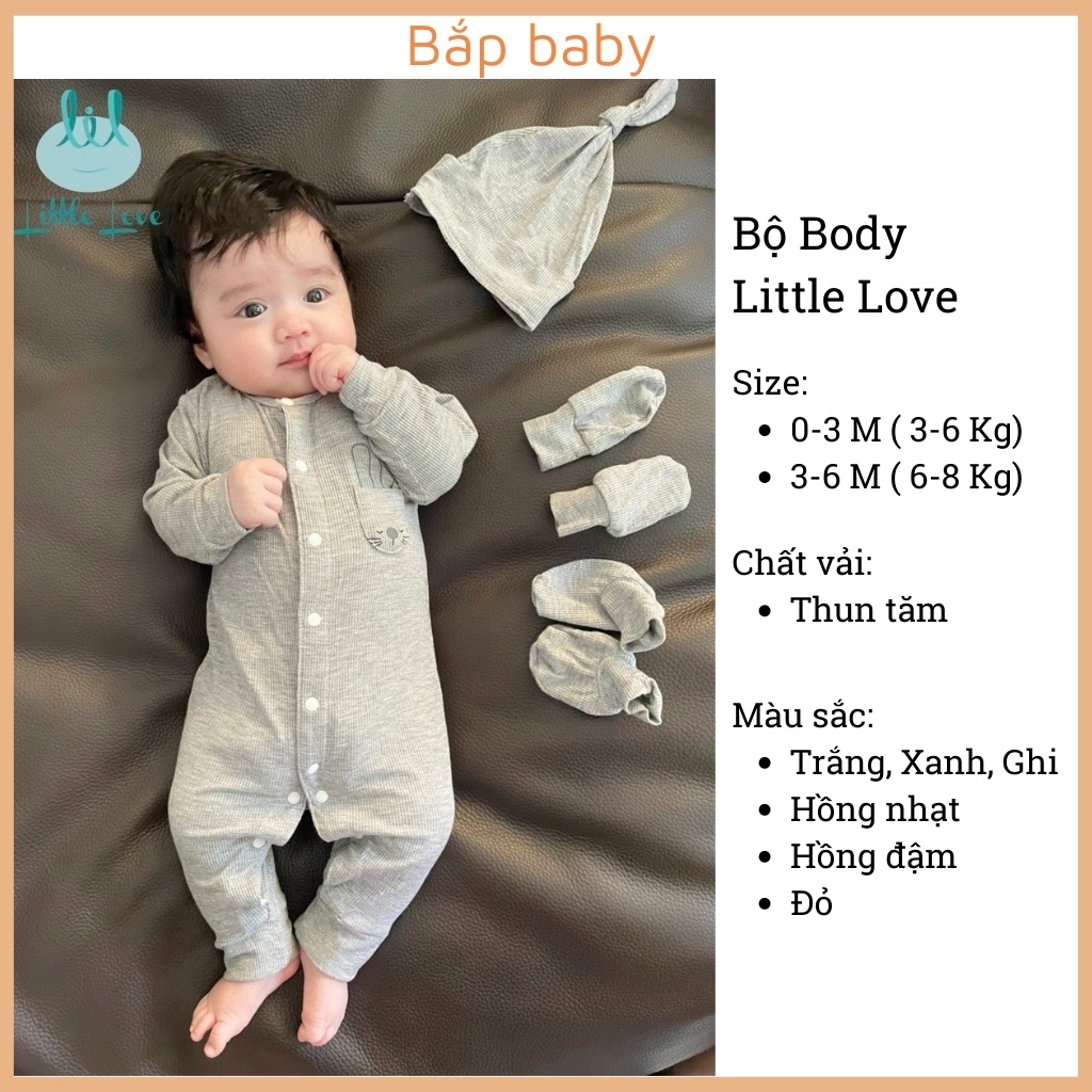 Body sơ sinh LITTLE LOVE bộ body cho bé sơ sinh dài tay chất vải thun tăm mềm mại cho bé từ 0 6 tháng mẫu HOT 2021