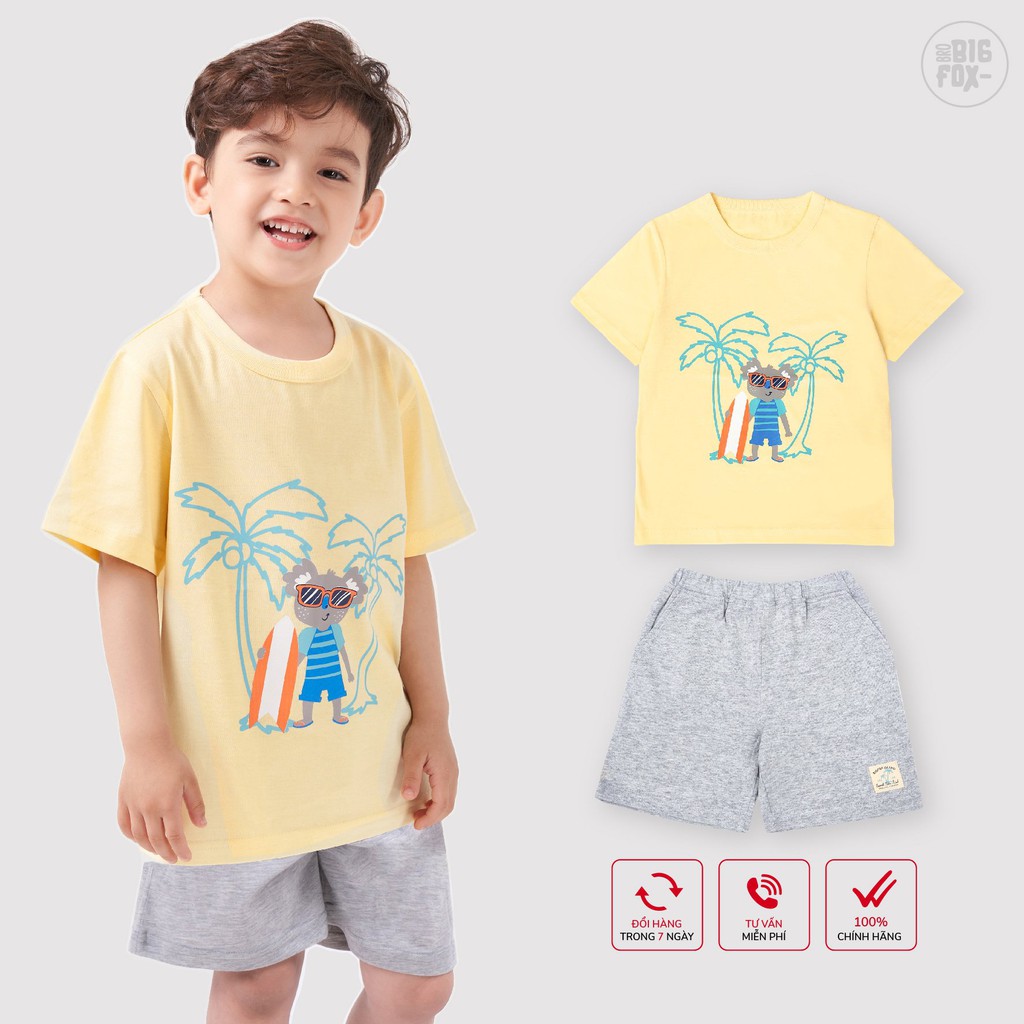 Bộ đồ quần áo cho bé trai cộc tay Bigfox - Miss Meow mặc mùa hè dáng lửng chất liệu cotton size trẻ em 3,4,5,6,7,8 tuổi