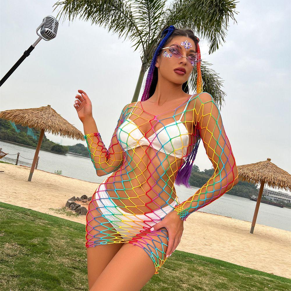 Lilyes Áo Lưới Rỗng Co Giãn Trong Suốt Khoét Rỗng Mặc Ngoài Bikini Mùa Hè