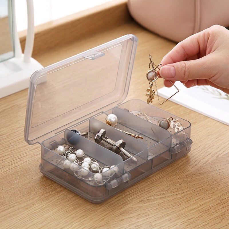 【hoan nghênh】Portable Compartment Jewelry Storage Box Double-layer Multi-lattice Desktop Organizer Box With Lid