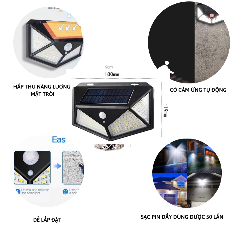 Đèn led cảm ứng tự động năng lượng mặt trời 3 chế độ siêu sáng chống nước MIIBOOSHI D5.037