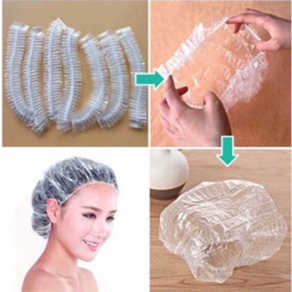 Combo 100 mũ nilon trùm đầu khi đi tắm, ủ tóc tiện lợi
