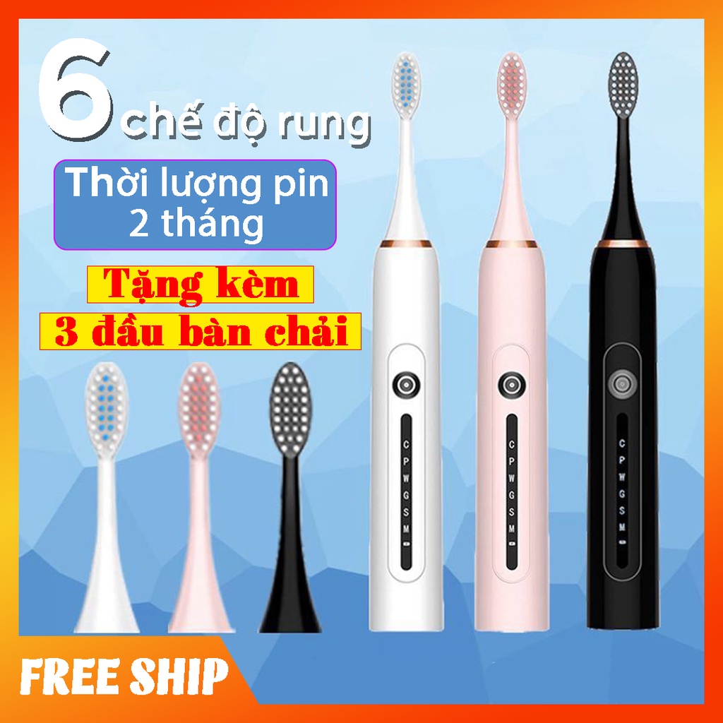 [Tặng 2 đầu bàn chải] Bàn chải điện thông minh Sonic X7 tích hợp 6 chế độ rung, pin trâu 2 tháng