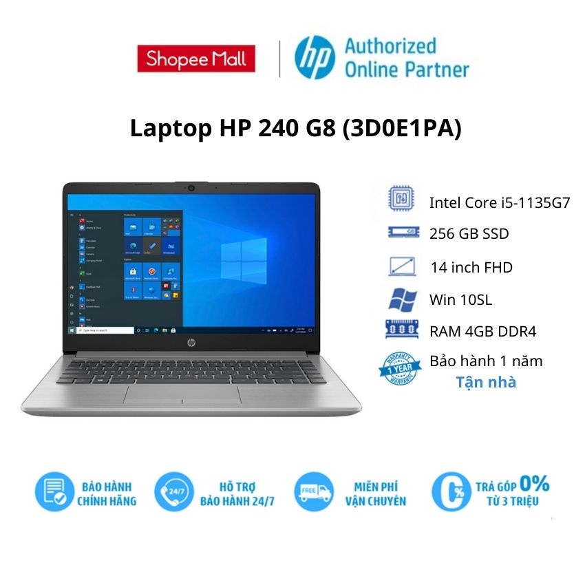 [ELHP15 giảm 10% tối đa 2TR2] Laptop HP 240 G8 (3D0E1PA)/ Core i5-1135G7/ RAM 4GB/ 256GB SSD/ 14 inch