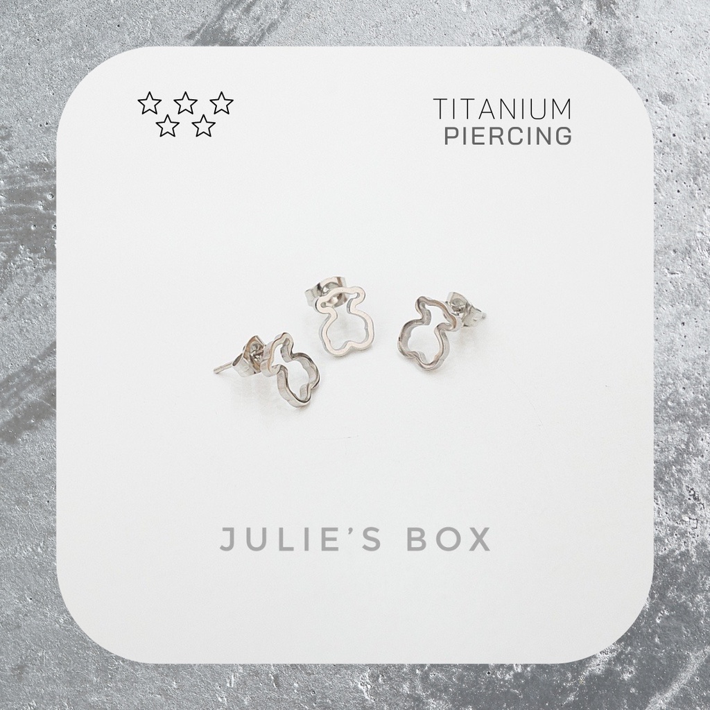 [Bán Theo Chiếc] Khuyên Tai Nam Nữ Hình Gấu Teddy Bear Đuôi Gài Unisex Titan Cá Tính Bông Tai Julies Box 66