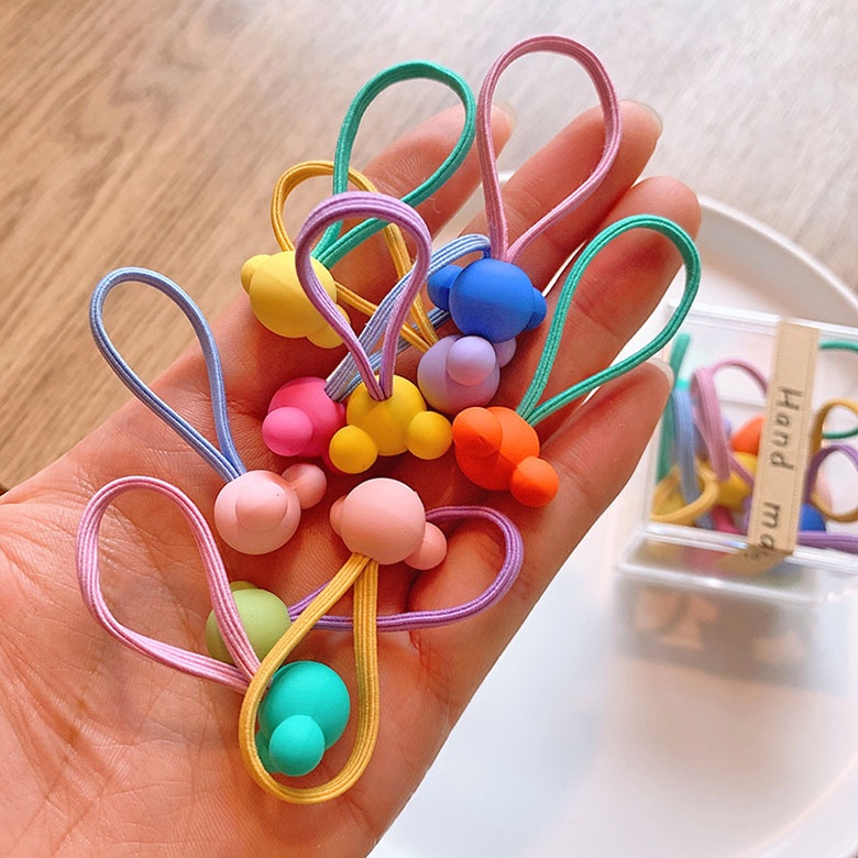 Set 10 Dây Buộc Tóc Co Giãn Họa Tiết Trái Cây Dễ Thương Cho Bé Gái