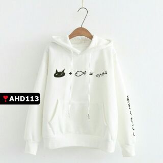 ÁO HOODIE MÈO VÀ CÁ CÓ NÓN VẢI NỈ BÔNG NAM NỮ MẶC ĐƯỢC