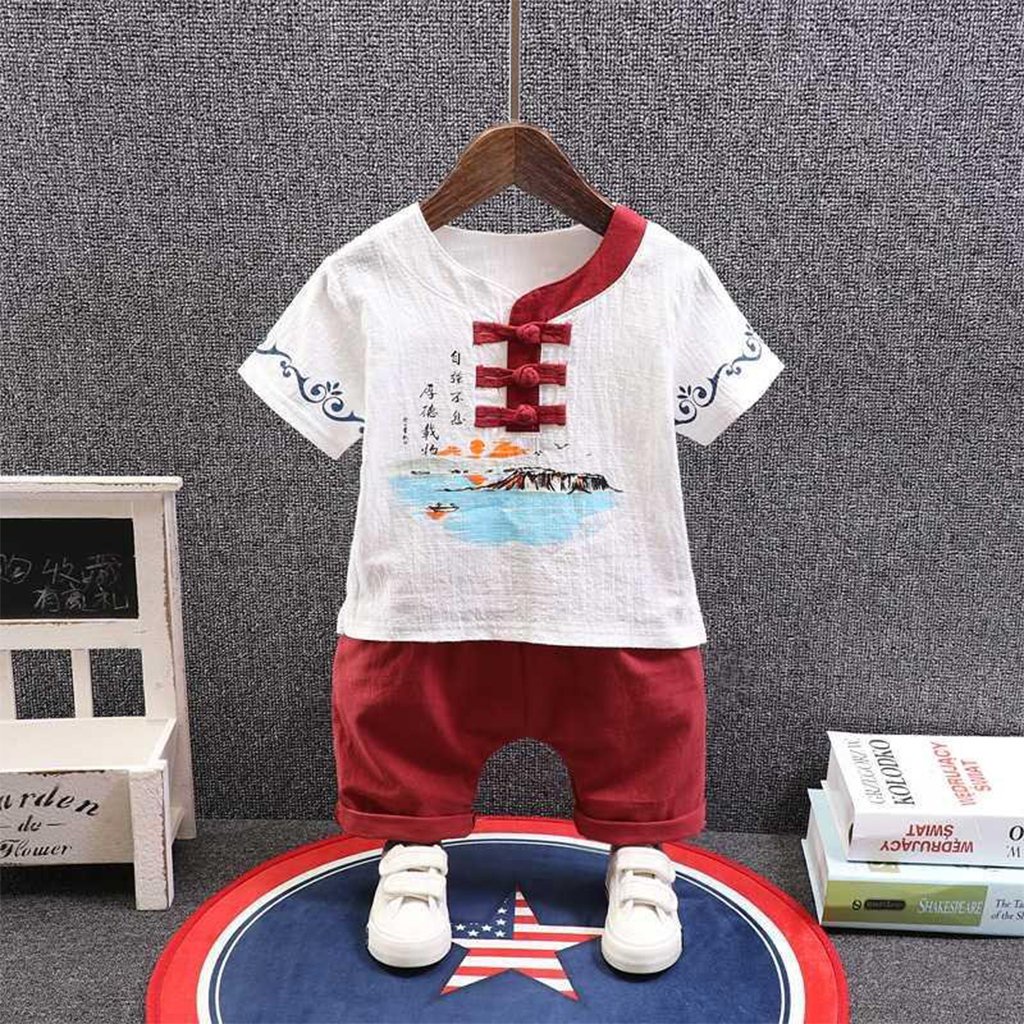 Bộ cộc tay bé trai bé gái, Bộ tay cho bé trai chất đũi họa tiết cổ trang cực mát cho bé từ 6-28kg