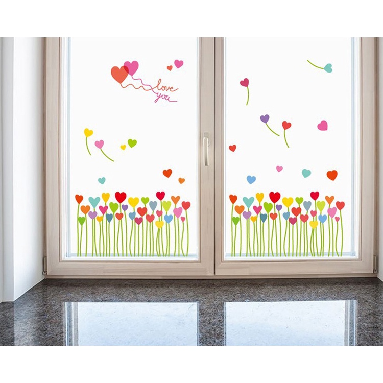 Decal dán chân tường hoa trái tim đẹp mắt trang trí phòng khách phòng ngủ thêm sinh đông