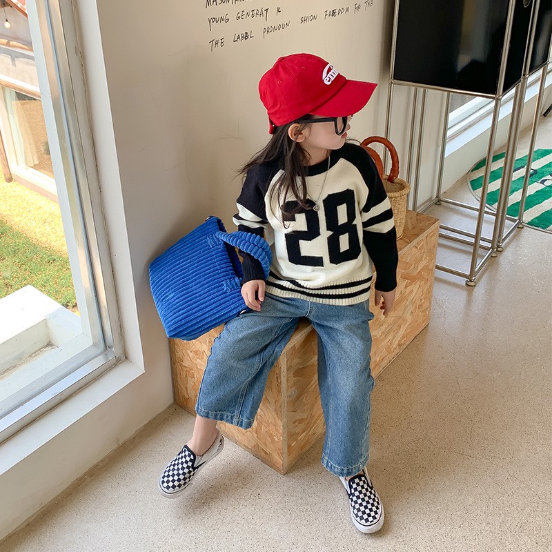 Áo len dài tay số 28 viền sọc thời trang cho bé A859 [FORM NHỎ 0.5 SIZE]