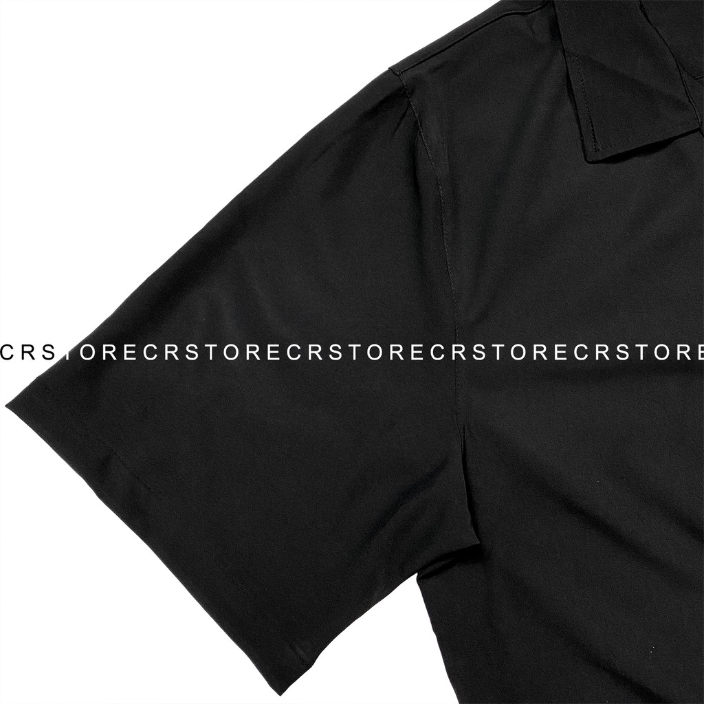 Áo Sơ Mi Tay Lỡ Cổ Vest CR MEN đen trắng unisex nam nữ trơn vải lụa mềm | BigBuy360 - bigbuy360.vn