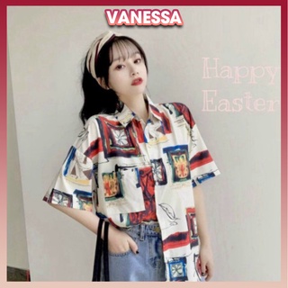 Áo sơ mi nữ unisex form rộng tay lỡ, Sơ mi kiểu Vanessa in hình Ô Tranh, dáng ulzzang mặc cặp, nhóm cực xinh SMH.42