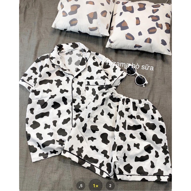 Bộ pijama bò sữa hot hit Đồ bộ mặc nhà Đồ bộ ngủ bò sữa chất kate Freesize