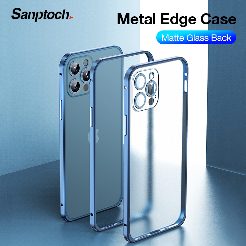 Ốp điện thoại mặt kính khung kim loại chống sốc cao cấp thích hợp cho iPhone 12 13 Pro Max