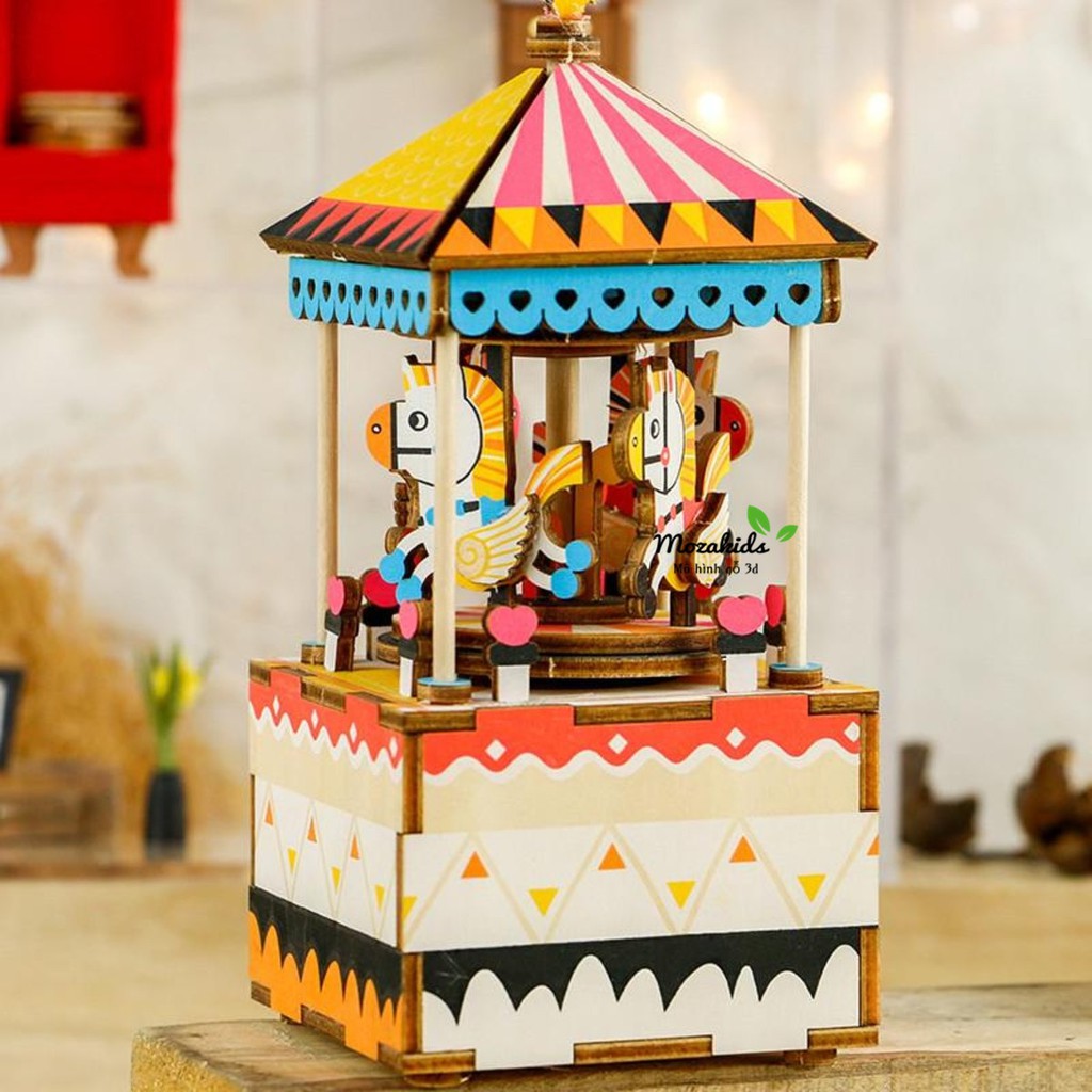 Mô hình Hộp nhạc Vòng quay Ngựa gỗ - Merry go round AM304 Music Box