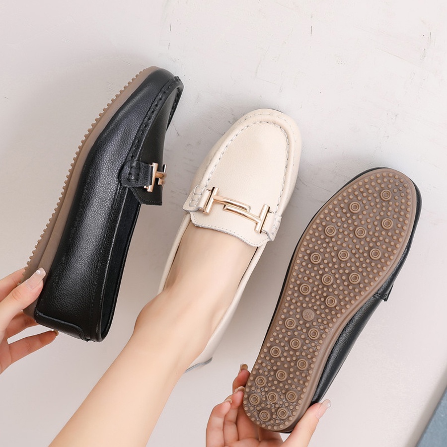 Giày lười nữ chất liệu da vải slip on kiểu mọi đế cao màu trắng độn đế bảo hành 1 năm GD11 TIMAN