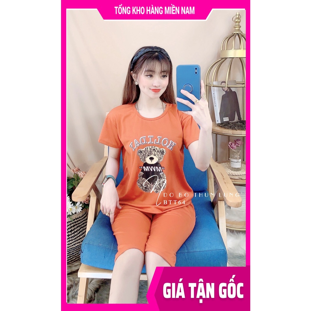 Đồ bộ thun lửng cho nữ mặc nhà vải mềm mịn mát in hình gấu hoạt hình dễ thương BTT64