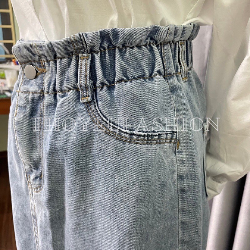 Chân Váy Jeans dài, chân váy bò Lưng Cao cạp chun dáng dài xẻ trước Thời Trang Hàn Quốc M646