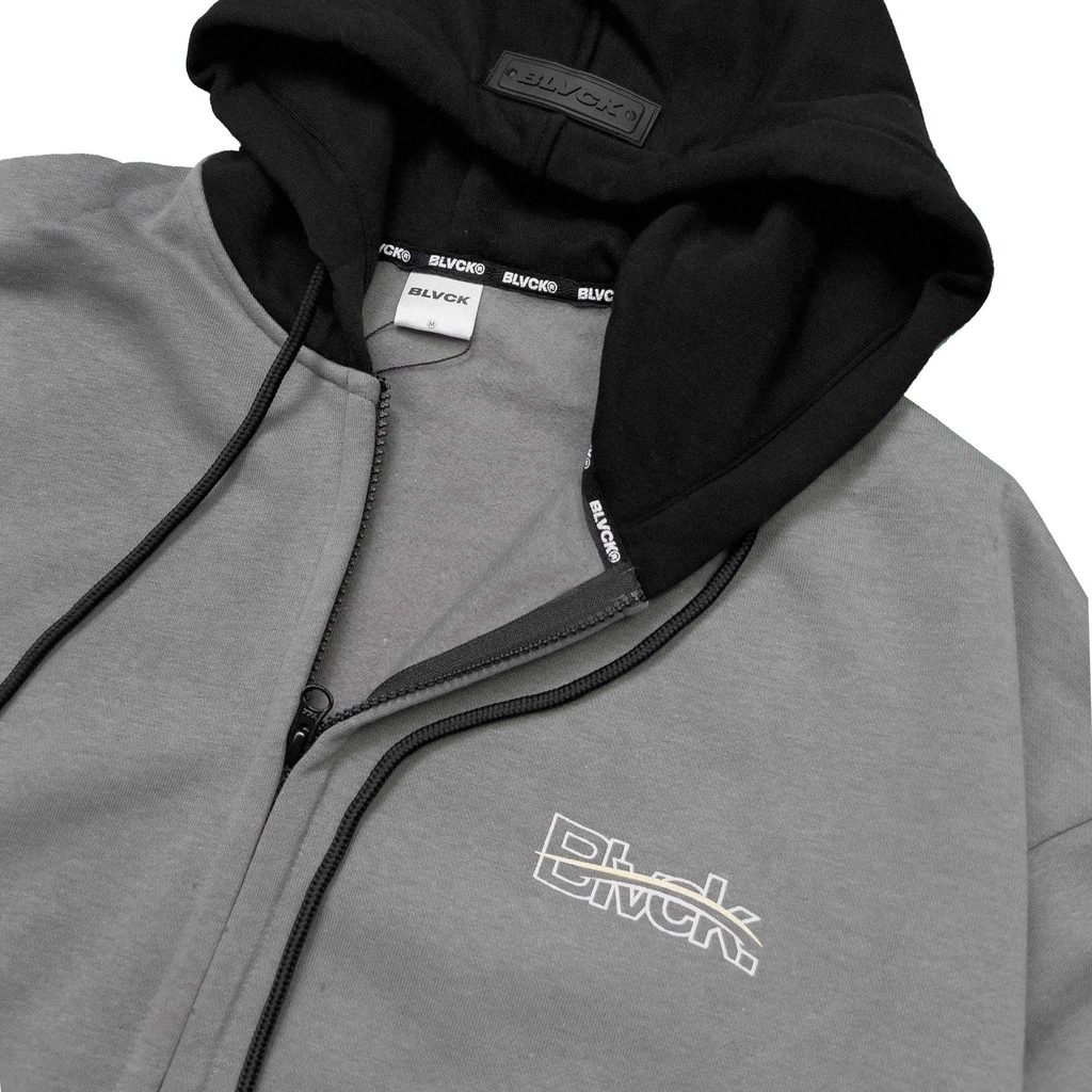 Áo khoác nỉ Hoodie zip basic logo BLVCK - hai phối màu Xám/ Xám nhạt