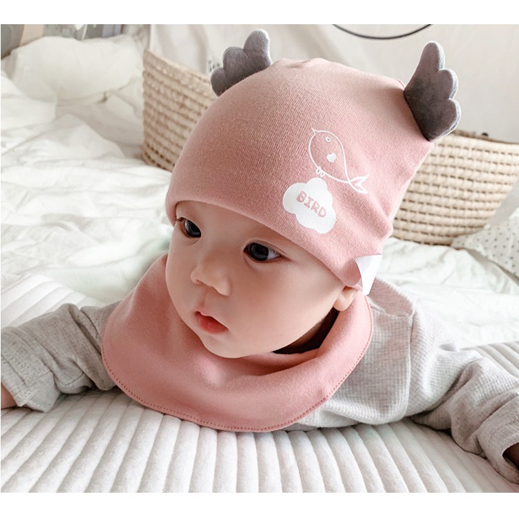 (DÀY DẶN, KHÔNG NHÃO) Set Mũ len bông kèm yếm cho bé 0-12m