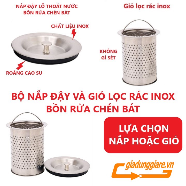 Giỏ lọc rác HOẶC Nắp đậy lỗ thoát nước BỒN RỬA CHÉN BÁT ngăn nước xả nước tiện lợi chất liệu INOX - giadunggiare.vn