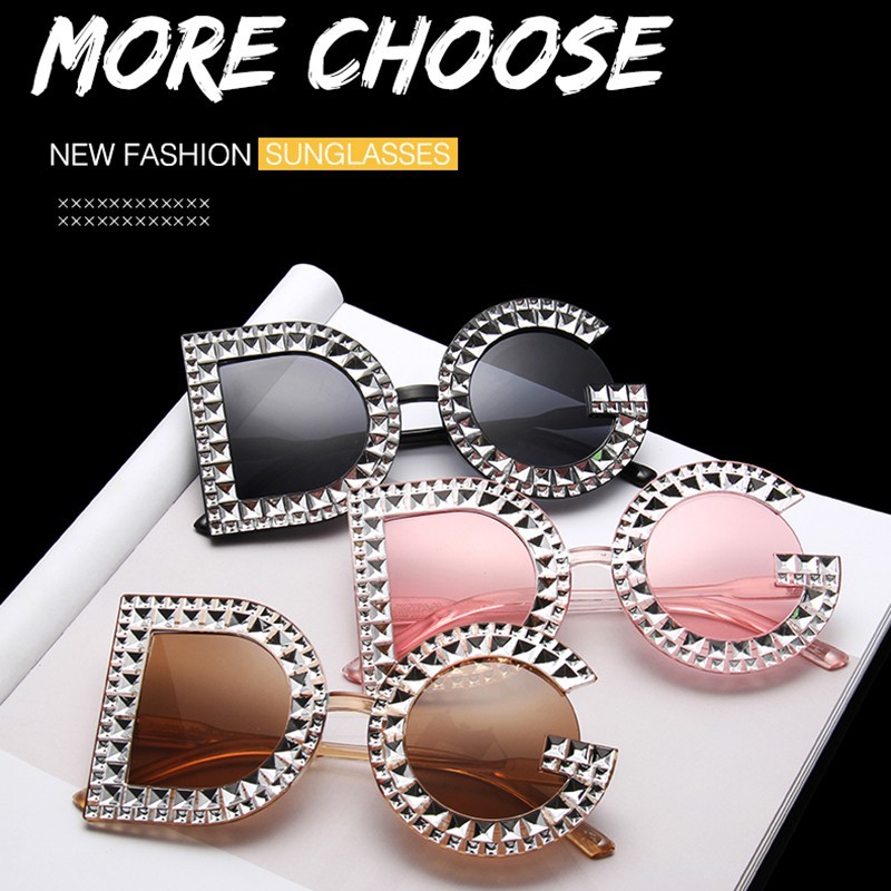 Kính mát có gọng kim loại đính đá độc đáo phong cách Âu Mỹ thời trang cho nữ