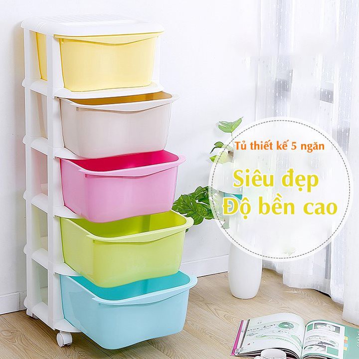 Tủ đa sắc 5 tầng Việt Nhật, tủ nhựa 5 tầng có bánh xe đựng quần áo, đồ dùng đa năng tiện ích (MS:3638) -Buôn rẻ 01265