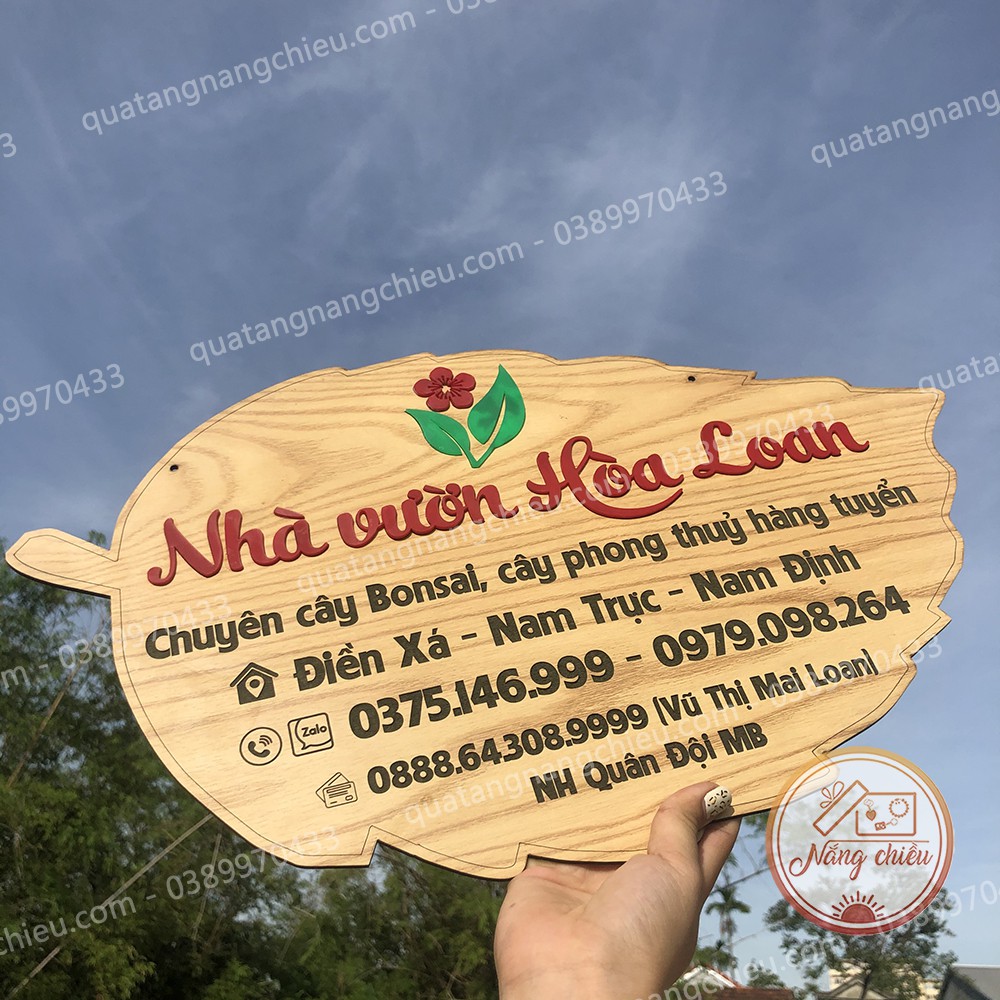 Bảng treo cửa hàng, demo quán cà phê , trà sữa,  treo nhà vườn chuyên cây Bonsai, cây cảnh_ Chất liệu gỗ tự nhiên