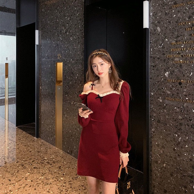 Đầm Ren Tay Dài Dáng Ôm Thời Trang Phương Tây Kiểu Hàn Quốc Cho Nữ đầm bầu váy nữ váy bé gái váy dài chân váy dài váy nữ chân váy dài