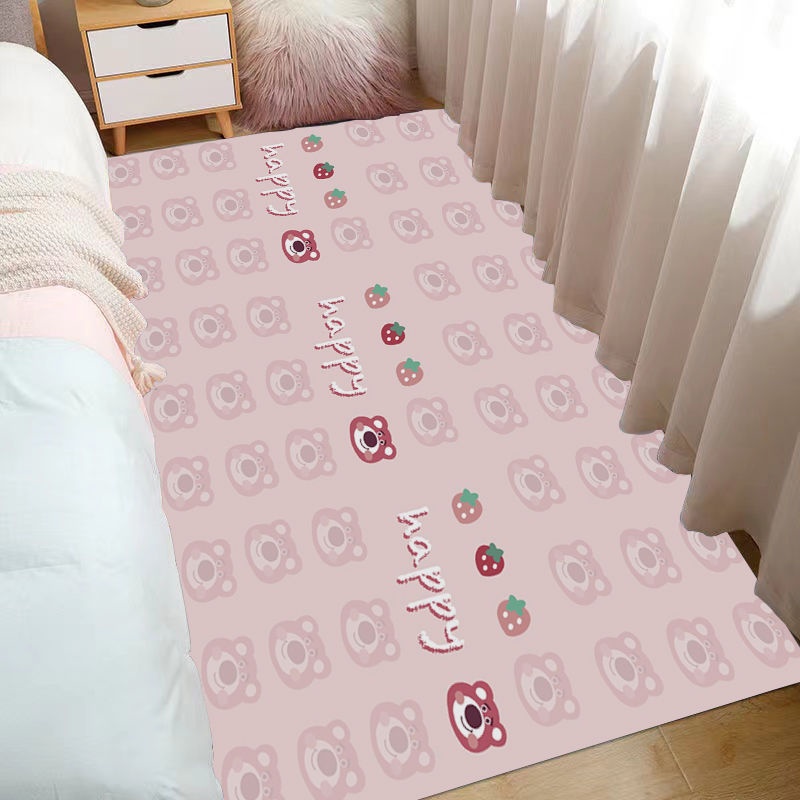 Thảm Trải Sàn Phòng Khách / Phòng Ngủ / Ghế Sofa Hình Gấu Và Dâu Tây Thời Trang