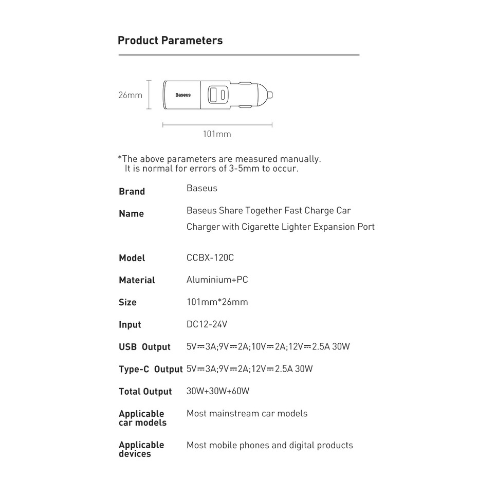 Tẩu Sạc Điện Thoại Trên Xe Hơi Baseus 120W Chất Lượng Cao Cho iPhone Samsung Xiaomi