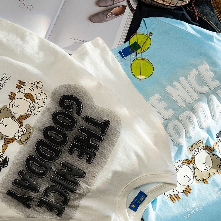 Áo Thun Cổ Tròn Unisex The Nice Goodday In Hình Cừu Phong Cách Ullzang,Áo Phông Tay Lỡ Chất Cotton Thoáng Mát