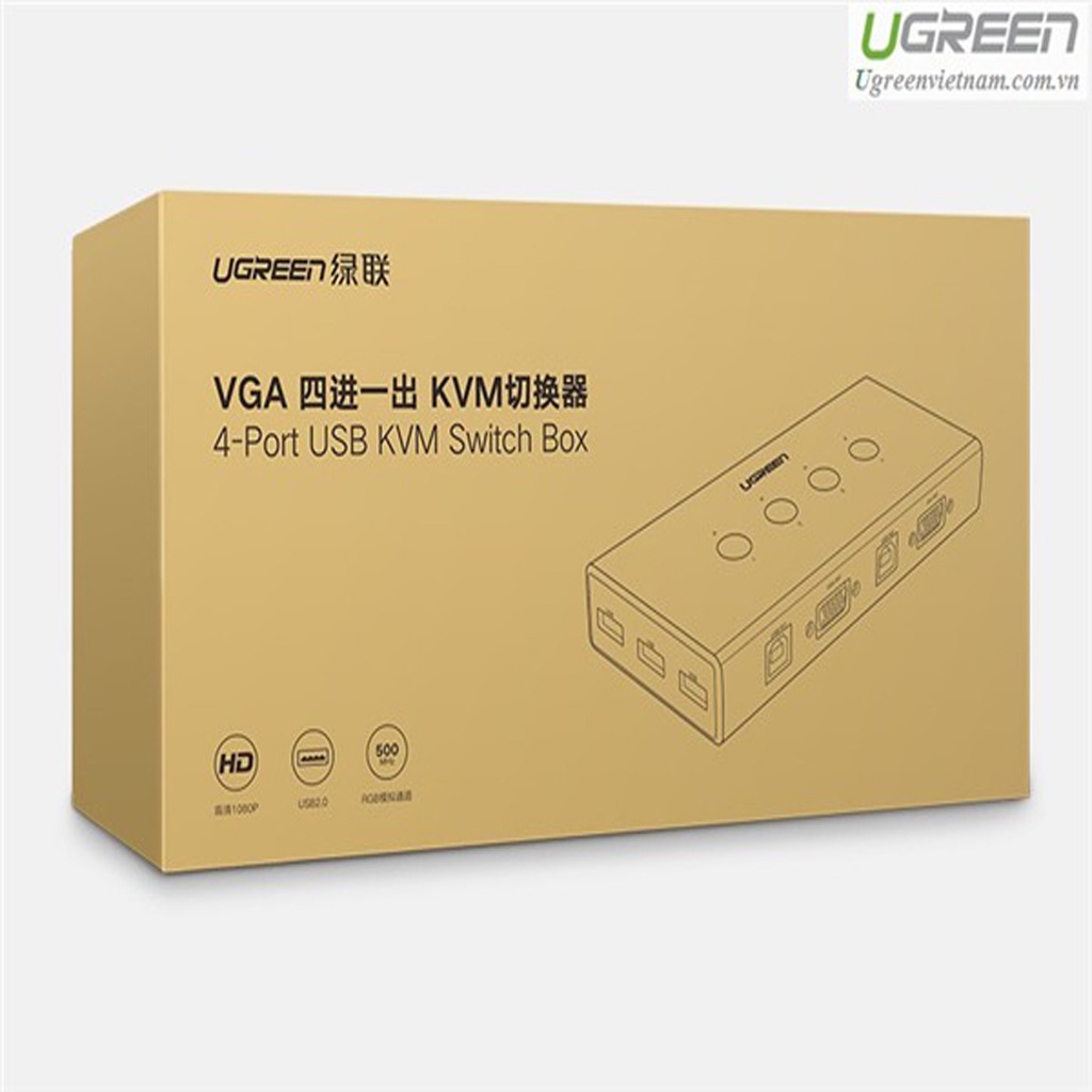 KVM Switch - Bộ Chuyển VGA 4 máy tính dùng 1 màn hình Ugreen 50280 Chính hãng