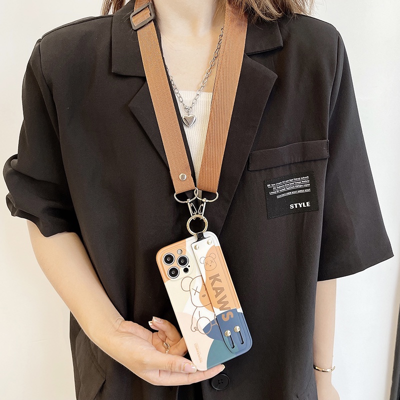 Ốp Điện Thoại IMD Mềm In Hình KAWS Có Dây Đeo Cho iPhone 14 13 12 11 Pro Max X XS XR 8 7 Plus + SE 2020