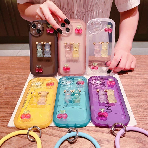 Casing Realme 11 C30 C35 C21Y C25Y 9i C17 7I C11 C15 5 5s 5i 7i 2 Pro U1 C17 C21Y C25Y Narzo 50A C1 2020 Prime Cute Cartoon Crystal Cherry Bear Round Edge Airbag Shockproof Lens Protection Candy Colors Tpu Clear Phone Case Cover NKS 05
