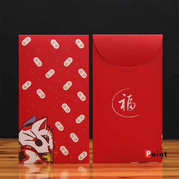 Bao Lì Xì Đỏ Hình Mèo May Mắn 9.5 * 17cm Phong Cách Nhật Bản